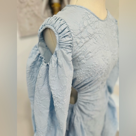 CECILIE BAHNSEN Sade Jacquard Cut Out Midi Dress in Mist Blue - Picture 6 of 14